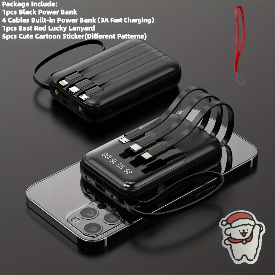 10000mAh Mini Power Bank 4 Built-In Cables Ultra-Bright LED Digital Display – 22.5W Super Fast Charging Multifunctional Portable Charger for Outdoor Travel, Compatible with iPhone Android Samsung