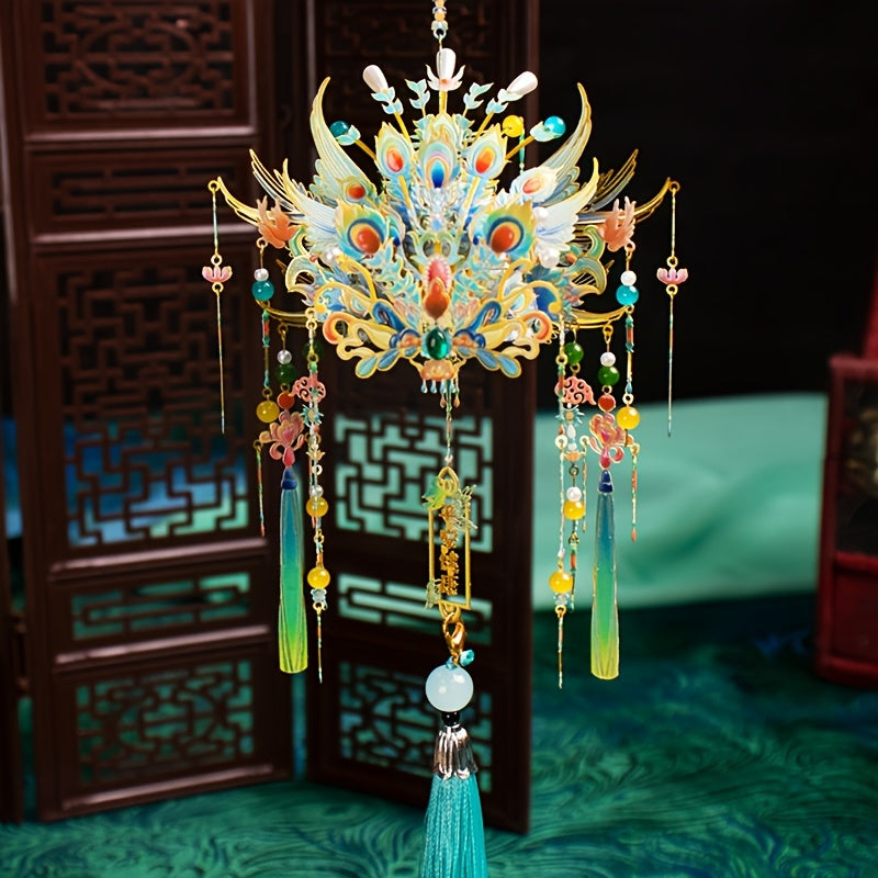 3D Metal Puzzle Phoenix Crown Qingluan – Blue & Gold DIY Assembly with Beads & Tassels, Chinese Mythology Art Collectible, Unique Romantic Gift for Girlfriend Boyfriend Birthday Anniversary
