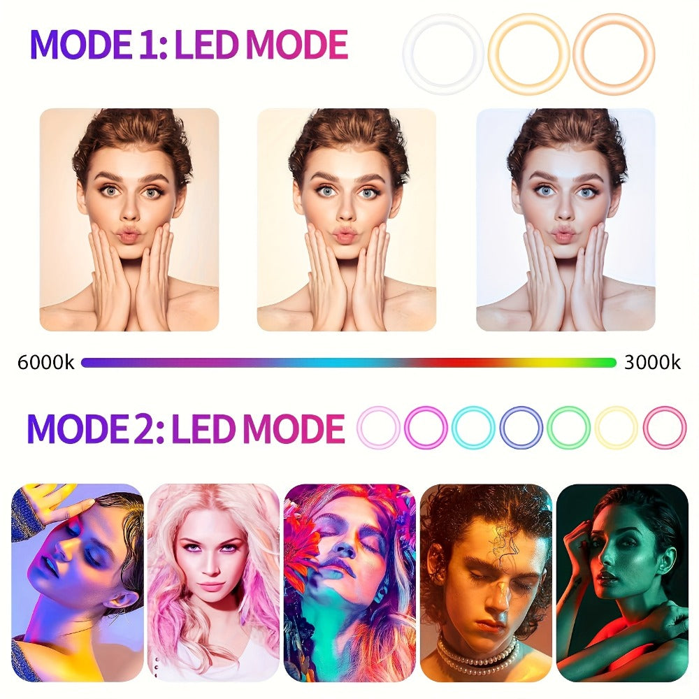 RGB LED Ring Light 43-Inch Adjustable Stand with Phone Holder USB Powered Multicolor Circle Fill Light for Photography Video Recording Streaming Makeup Selfie Outdoor Studio Lighting