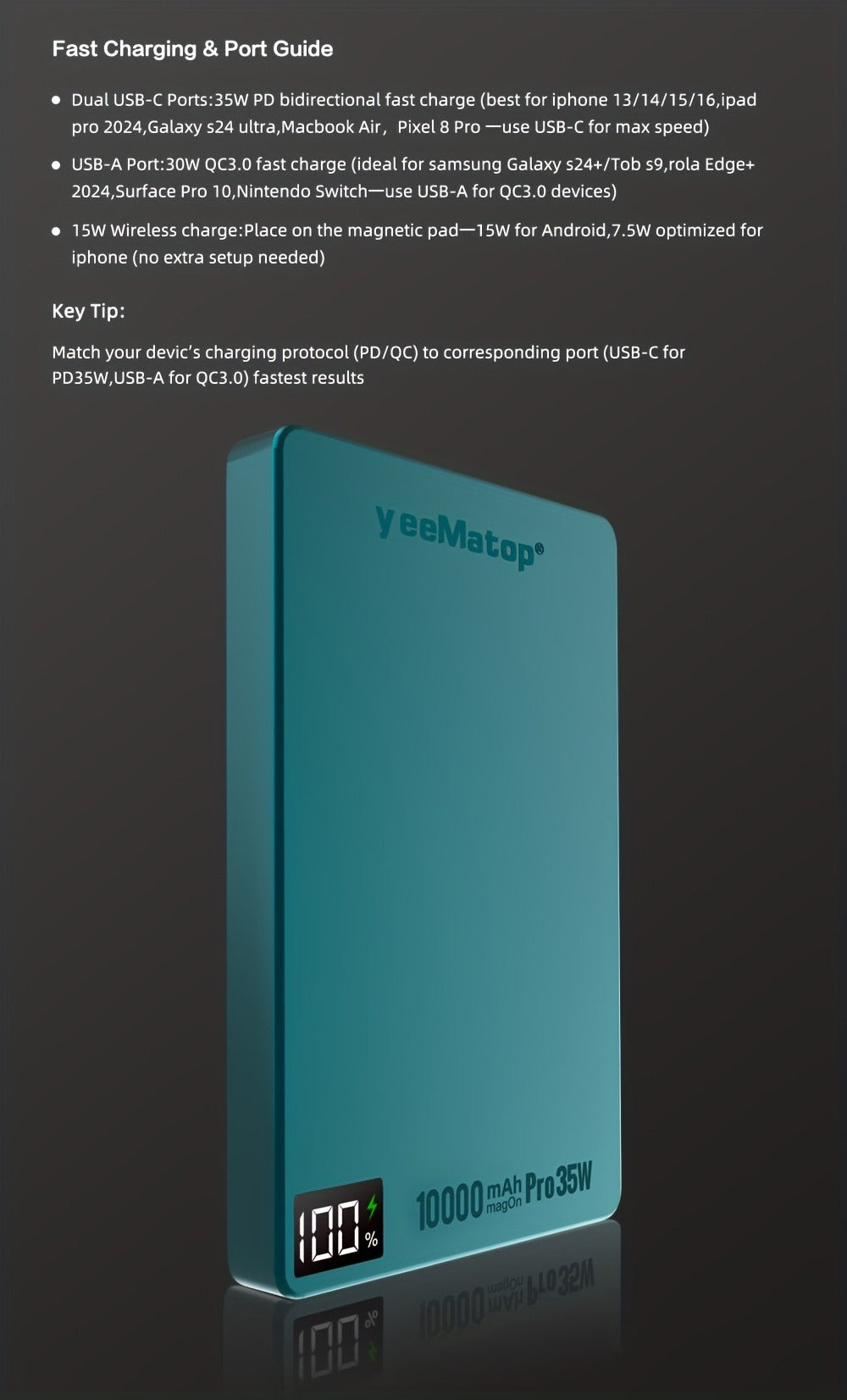 35W USB-C PD Magnetic Power Bank 10000mAh MagSafe Compatible, 30W QC 3.0 Wireless Fast Charging Portable Charger with PPS Support for iPhone 17 16 15 14 13 12 Android Samsung Galaxy