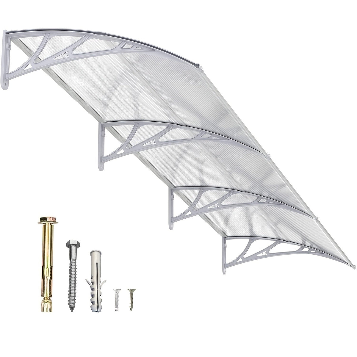 Polycarbonate Window Awning Door Canopy - UV Rain Snow Sun Protection Overhang for Doorways, Patio & Windows, Multiple Sizes, Black/Gray Bracket with Blue/Clear/Brown Board