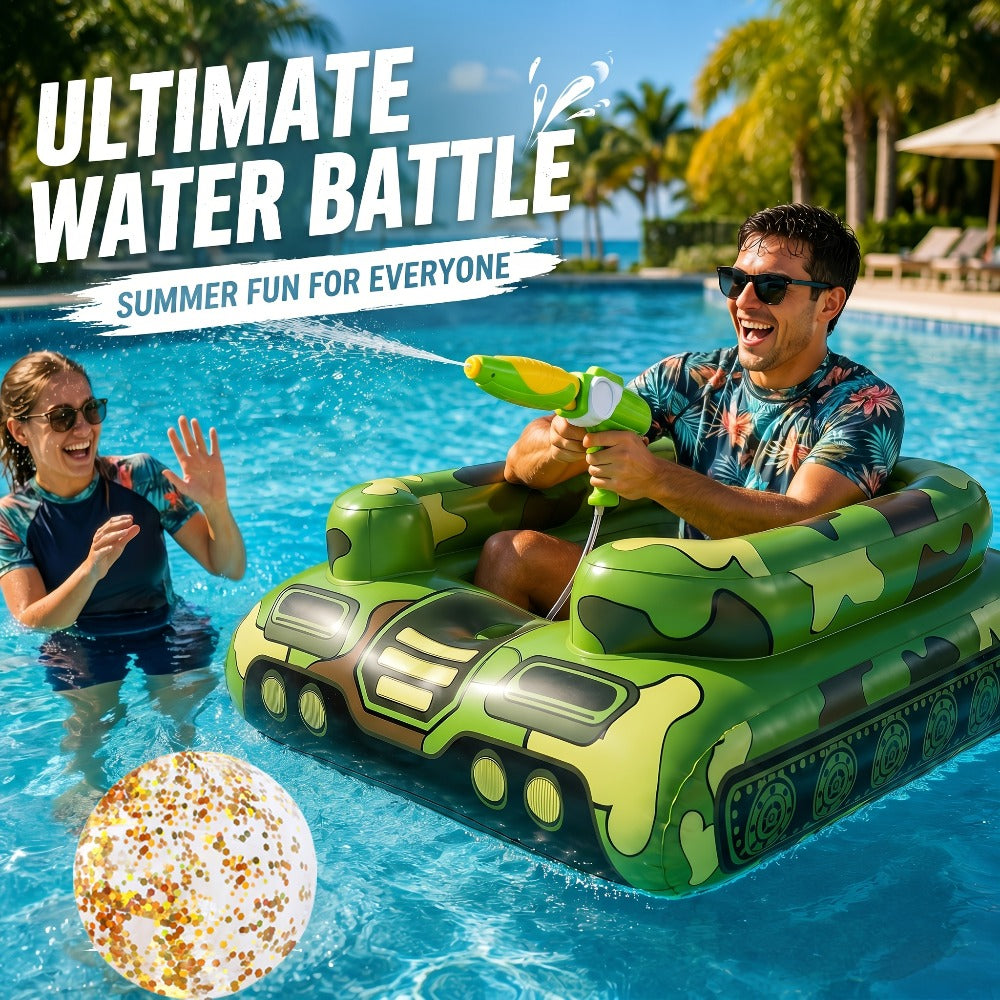 Giant Tugboat Pool Float 60 Inch XL Ride-On Inflatable Raft with Built-In Water Sprayer & 16-Inch Beach Ball – Heavy Duty PVC Float for Adults & Teens, Pool Lake Beach Party, Green