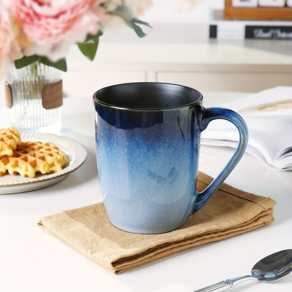 Gradient Blue Ceramic Mugs Set of 6 – 14 Oz Reaction Glaze Coffee Mugs – Durable Stain-Resistant Unique Design – Perfect for Coffee, Tea & Gifting at Weddings, Parties & Holidays