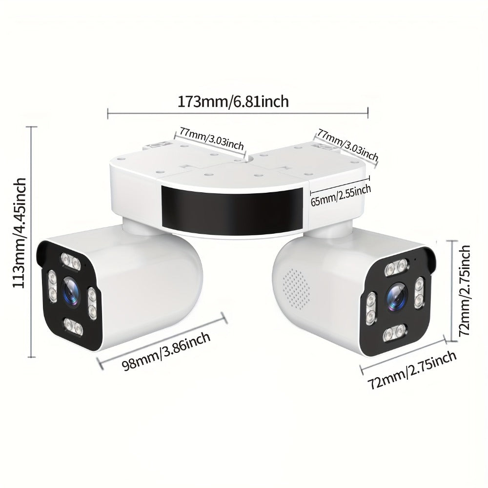 8MP Dual Lens PTZ Security Camera Outdoor Indoor WiFi Wireless Surveillance Camera 360° Panoramic View Corner Mount Full Color Night Vision Waterproof IP66