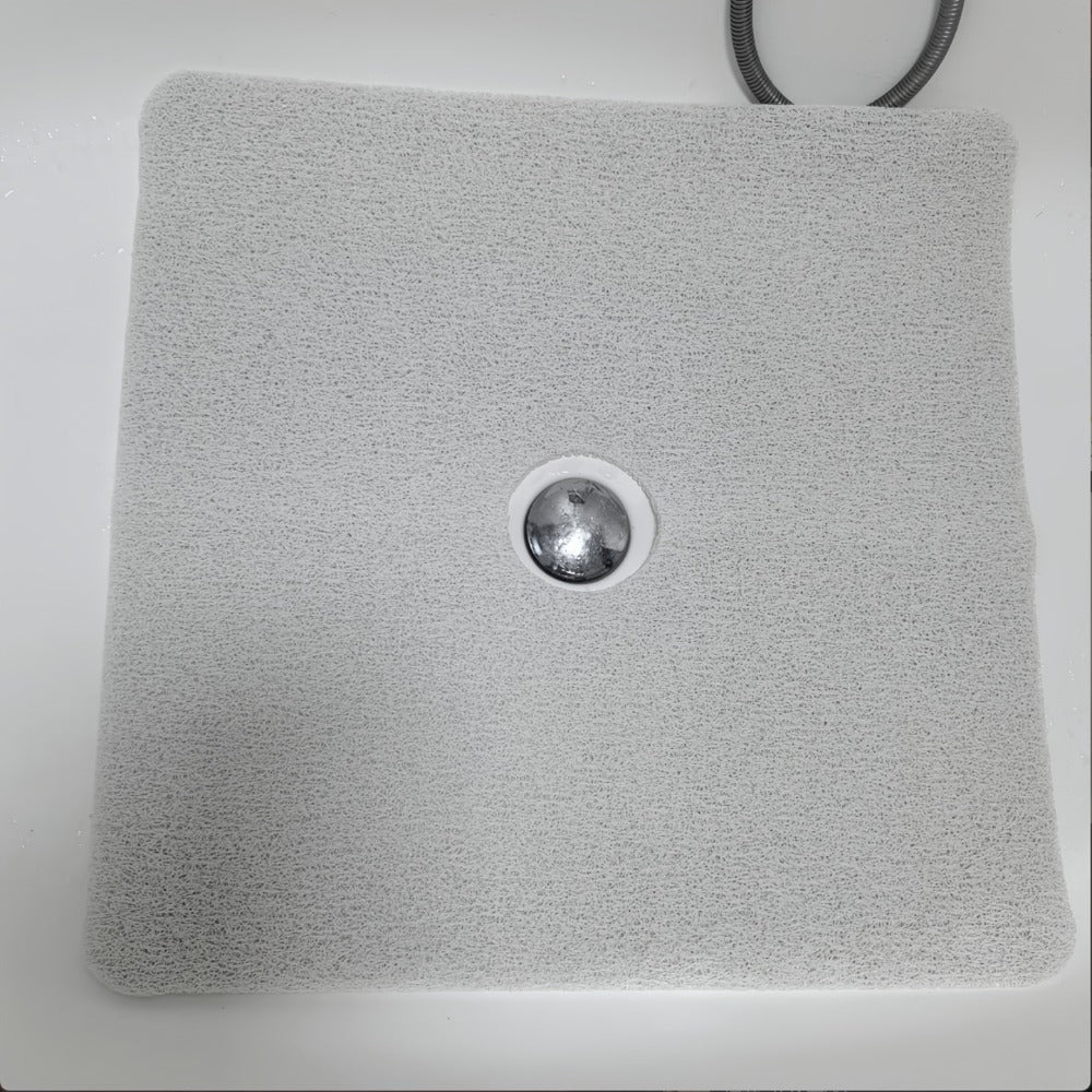 Non-Slip Shower Mat PVC Loofah Bath Mat with Drain Holes – Quick-Dry Square Bathtub Floor Mat, No Suction Cups Needed, Soft Cushioned, 24x24 Inch, Grey/White/Beige