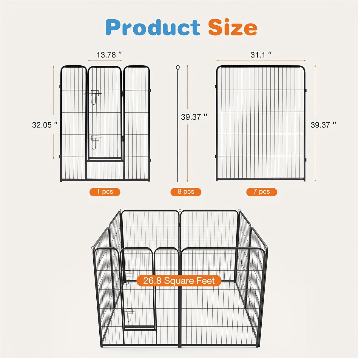 Dog Playpen Heavy Duty Foldable - 8 & 16 Panel Pet Exercise Pen for Large Medium Small Dogs, Portable Indoor Outdoor Puppy Pen for Yard Garden Camping RV, 24"/32"/40" Panel Height