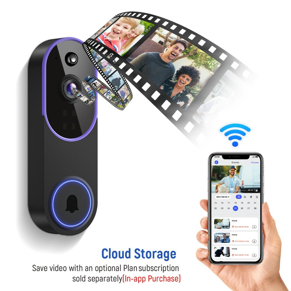 166° Ultra Wide Angle Smart Doorbell Camera 2K HD Wireless WiFi – AI Human Detection, Two-Way Audio, Night Vision, Cloud Storage, Rechargeable Battery, 2.4GHz, Black Linen Purple