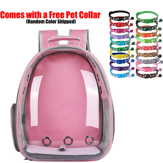 Cat Carrier Backpack with Transparent Panoramic Window, Pink and Black Options