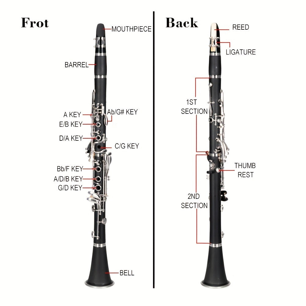 B-Flat Clarinet, 17 Keys, 10pcs, Glarry, Keys, Set for Lessons and Practice detail image - detail view 3