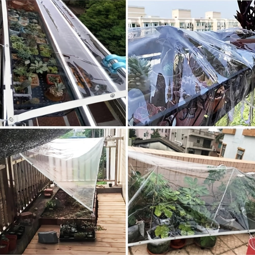 Clear Waterproof Tarp Heavy Duty Transparent PE Tarpaulin with Grommets – Rainproof Cover for Porch Canopy Henhouse Plant Camping & Outdoor Garden, Multi-Size
