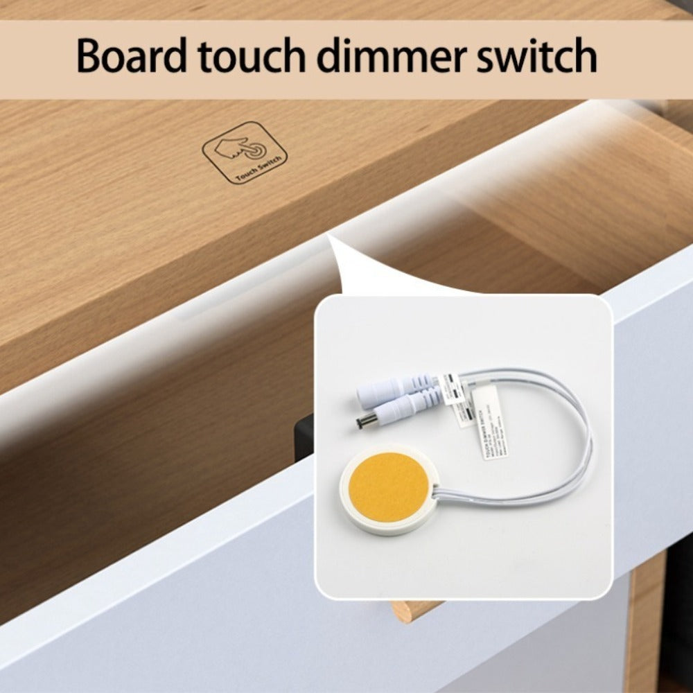 Hidden Touch Sensor LED Dimmer Switch DC 5-24V – Capacitive Touch Dimming Switch for LED Light Strip, 5A 48mm No-Drill Adhesive Mount, Works Through Wood Glass Plastic, Black & White