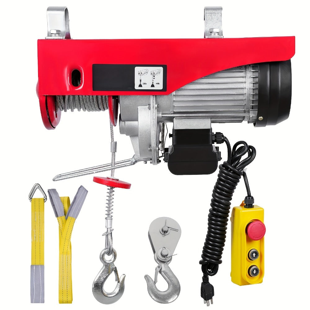 Electric Hoist 440 lb Garage Hoist Winch 120V – 220 lb Single Rope / 440 lb Dual Rope, 40 ft Lift Height, Solid Copper Motor, Emergency Stop Switch, 5.25 ft Corded Control for Garage, Workshop & Construction