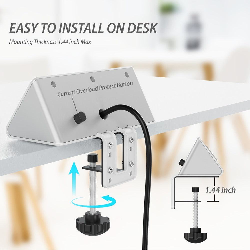 Desk Edge Mount Power Strip 7-in-1 with PD 20W USB-C Fast Charging, Screw & Clamp Mount, 5.6ft Extension Cord, Power Indicator Light – Under-Desk Charging Station for Office, Dorm & Hotel