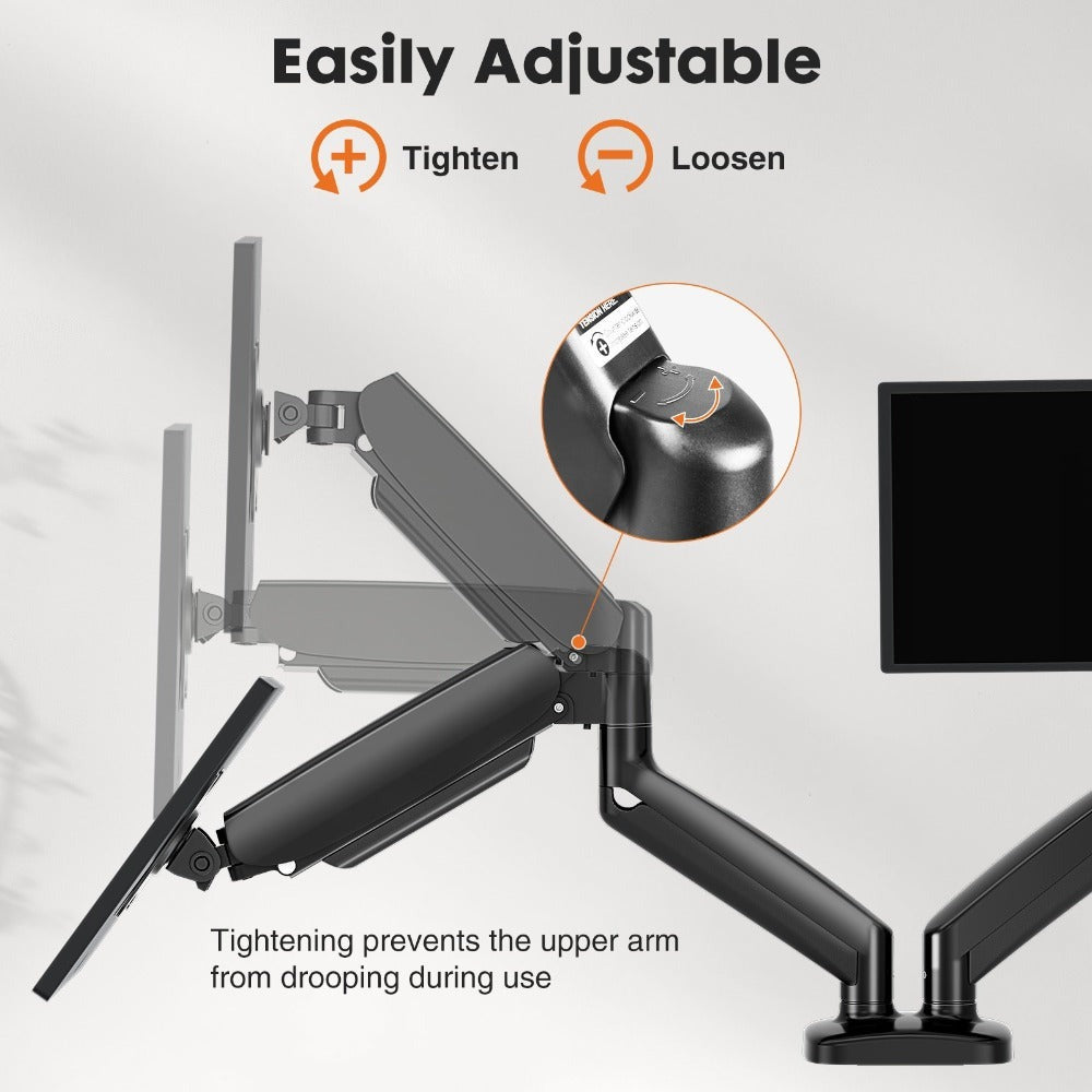 Gas Spring Monitor Arm Single Dual, Ergonomic Desk Mount for 13-32 Inch Screens up to 17.6 lbs, Adjustable Height, 360° Swivel, Full Motion VESA Monitor Stand for Home Office