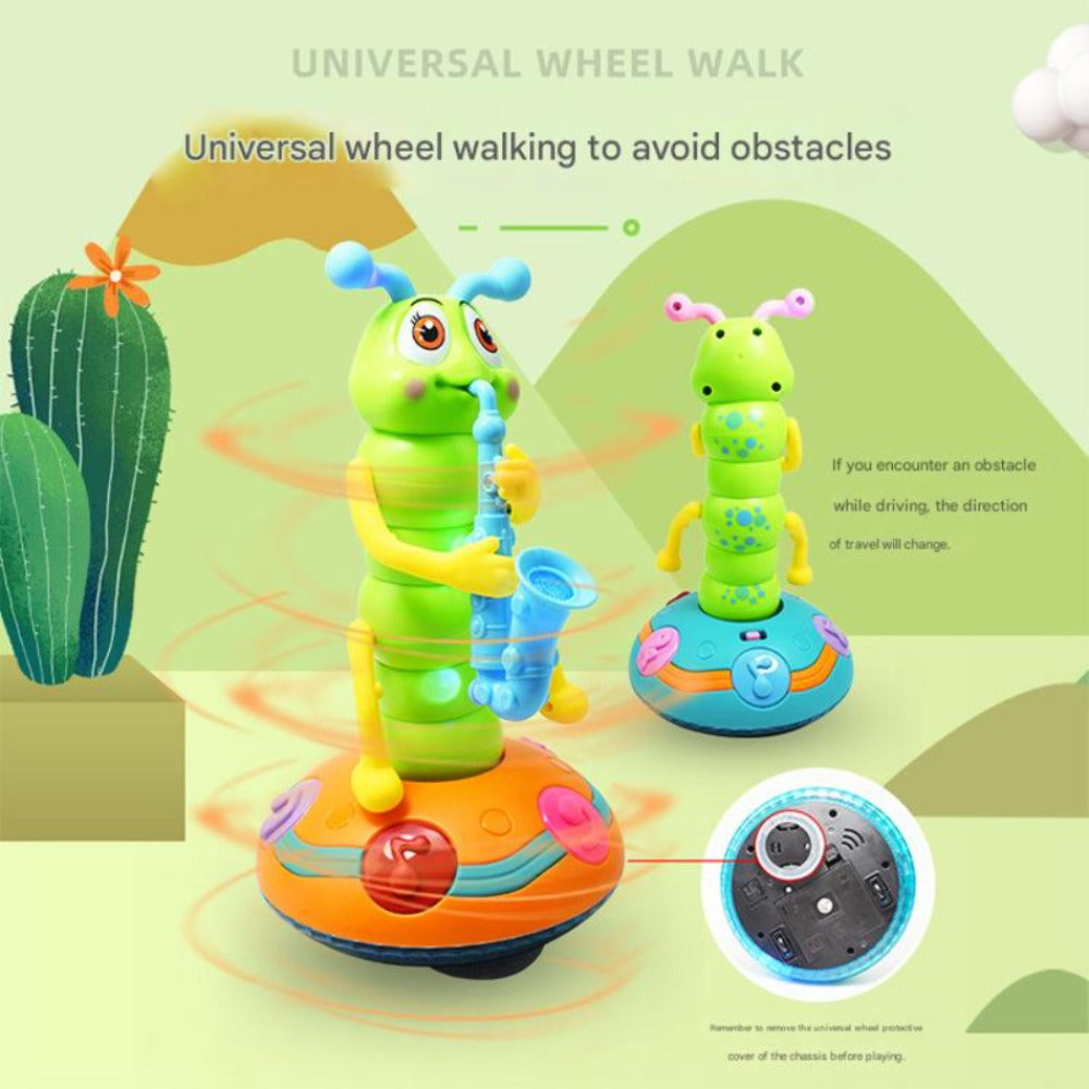 Caterpillar Saxophone Toy for Kids with LED Lights & Music - Electric Musical Instrument for Toddlers, Baby Sensory Play, Interactive Dancing Toy - Boys & Girls Birthday Christmas Gift