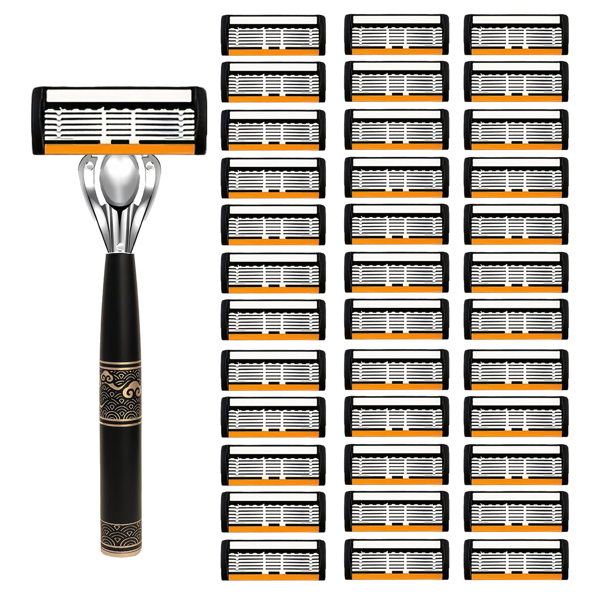Men's Razor 6-Layer Blade Refill Kit with Handle Smooth Precise Shaving - Multiple Options 6 12 24 30 36 Blades Cartridge Razor Anti-Irritation Close Shave Grooming Gift for Men