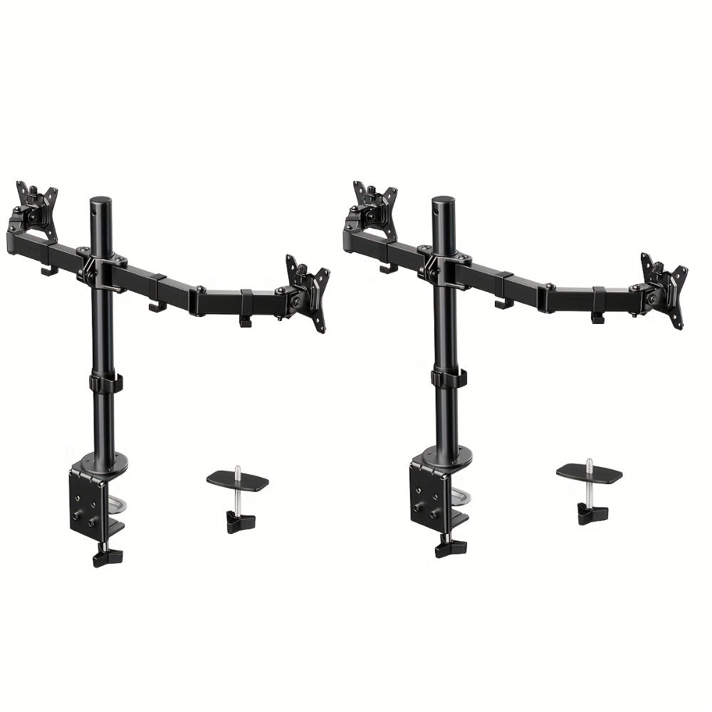 Adjustable Dual Monitor Arm for 13-32 Inch Screens, VESA 75x75/100x100mm, 45° Tilt 90° Swivel 360° Rotation, 17.6 lbs per Arm, C-Clamp & Grommet Mount, Cable Management, Space-Saving Home Office Desk Stand