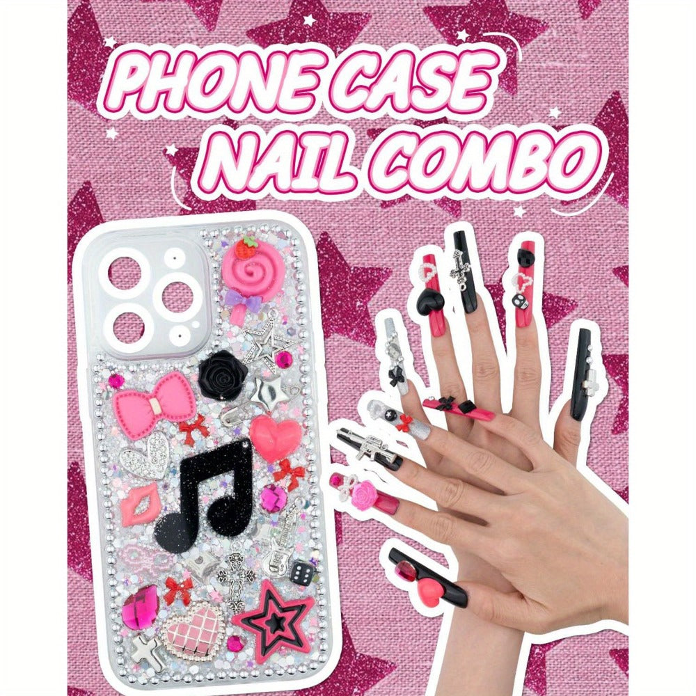 1050pcs Junk Case Charms Kit Kawaii DIY Phone Case Decoration – Bow Charms Letter Beads Flatback Pearls Rhinestones Resin Alloy Coquette Y2K Aesthetic Decor for Teen Girls – Nail Art Craft Supplies