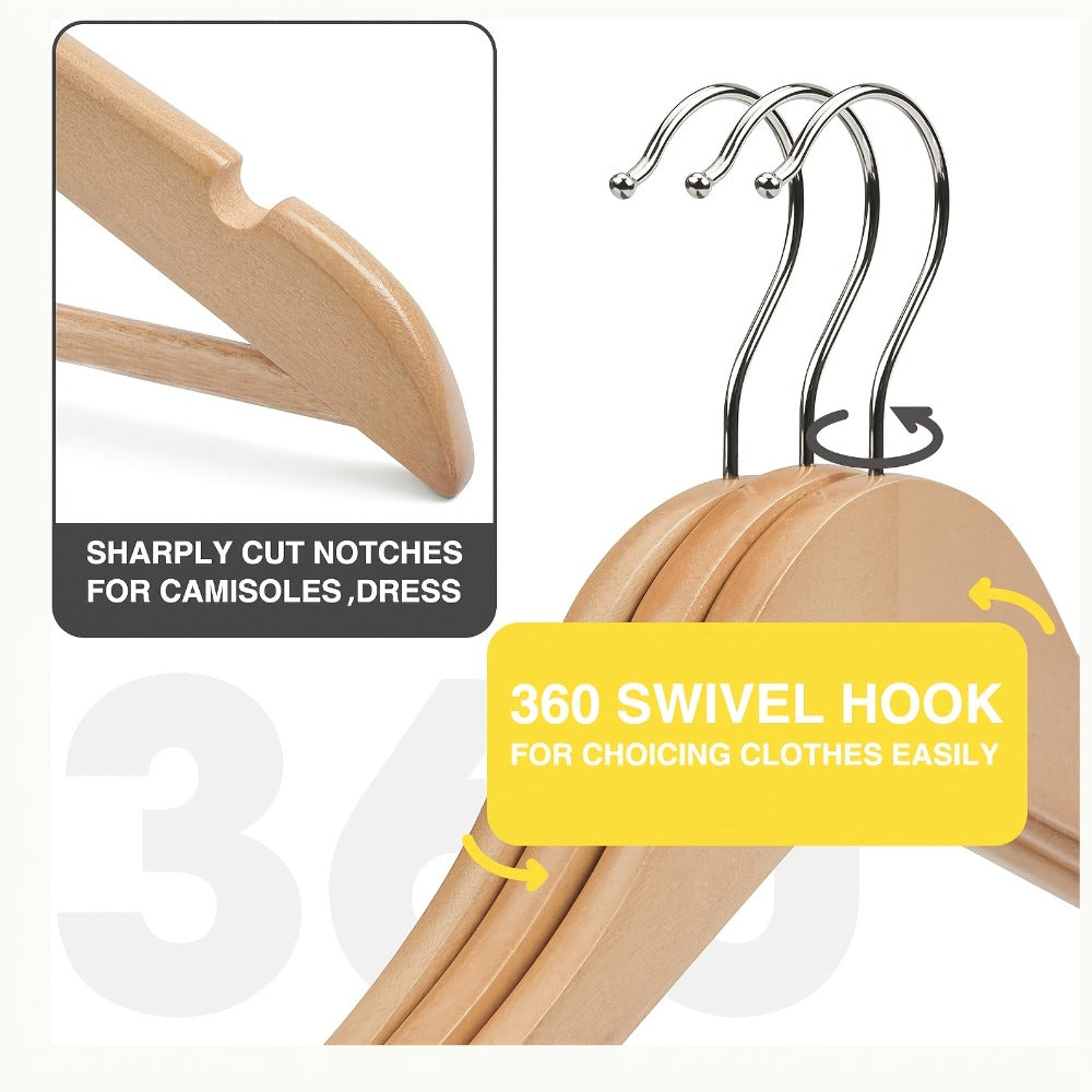 Solid Wood Clothes Hangers Heavy Duty – 10/20/30 Pack Champagne Sturdy Wooden Coat Hangers for Jackets, Dresses & Heavy Coats | Space-Saving Wardrobe Hangers for Home, Office & Hotel Closet Organization