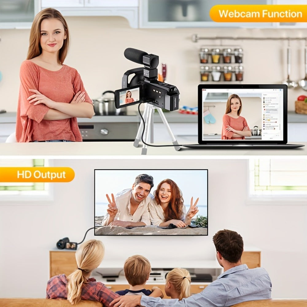 5K 30FPS Vlog Camera 48MP UHD WiFi with 16x Digital Zoom, IR Night Vision, 270° Rotatable Touch Screen & 6-Axis Stabilization - Outdoor Video Camera with Mic, Stand & Carry Bag