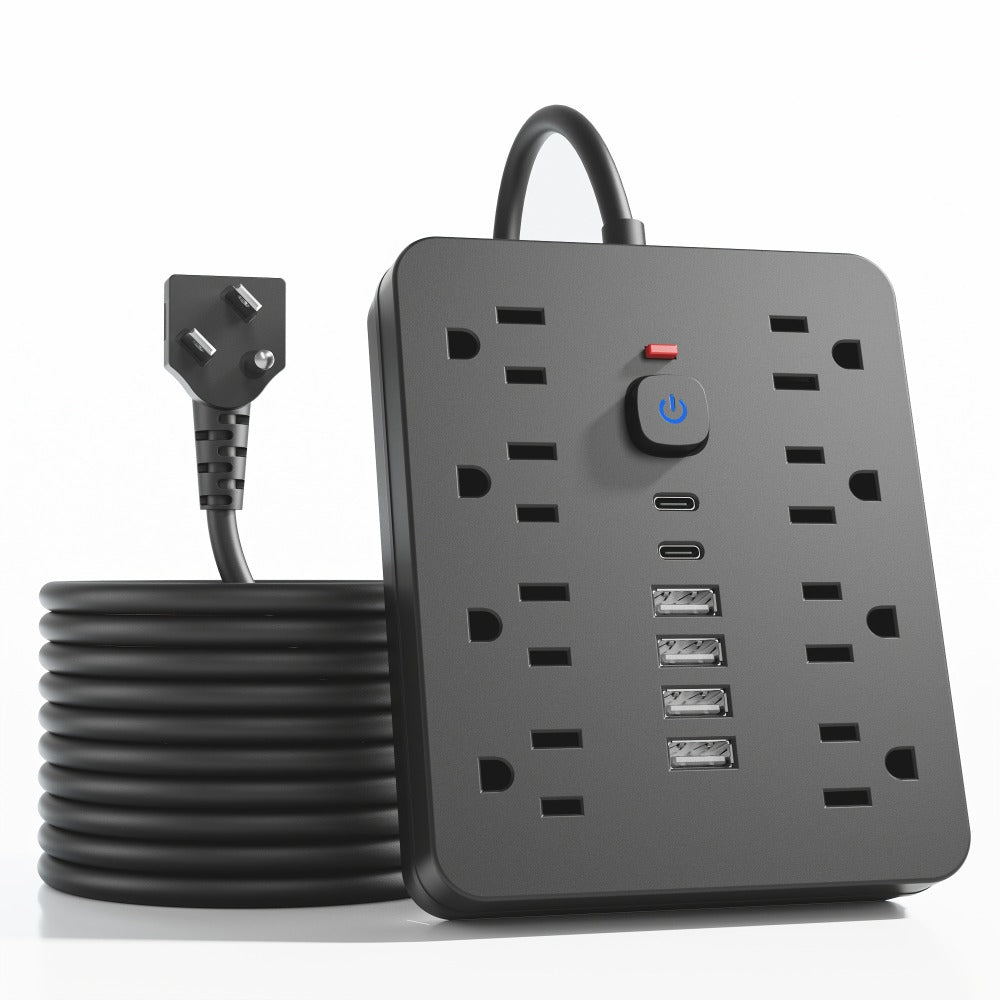 14-in-1 Wall-Mountable Power Strip with Surge Protector – 8 AC Outlets & 6 USB Ports (2 USB-C), Flat Plug Space-Saving Extension Cord, Overload Protection for Home School Office, 5ft or 10ft