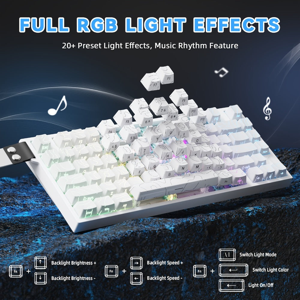 Hall Effect Mechanical Gaming Keyboard Attack Shark R82HE 80% – 0.005mm Rapid Trigger, 8000Hz Polling Rate, Hot Swap, PBT Keycaps, 5-Layer Sound Isolation, RGB, DKS, Snap Tap for PC & Mac | White & Pink