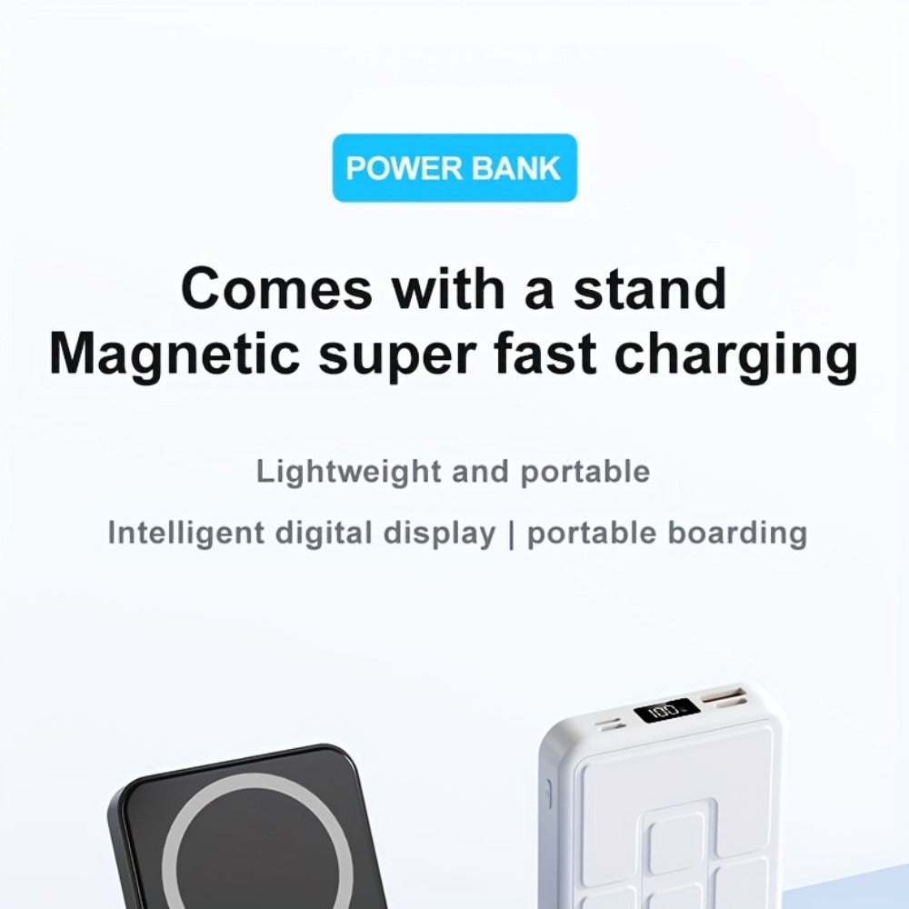 Magnetic Wireless Power Bank 10000mAh 22.5W Fast Charging Portable Charger with LED Display Built-in Kickstand PD20W USB-C Charges 3 Devices Travel Outdoor Black White Purple