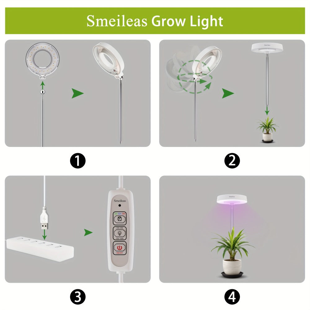 Full Spectrum LED Grow Lights for Indoor Plants – 3-Pack with Auto Timer 3/6/9H, 4 Dimmable Levels & Adjustable Height | Desk Lamp for Seedlings, Herbs, Succulents & Houseplants
