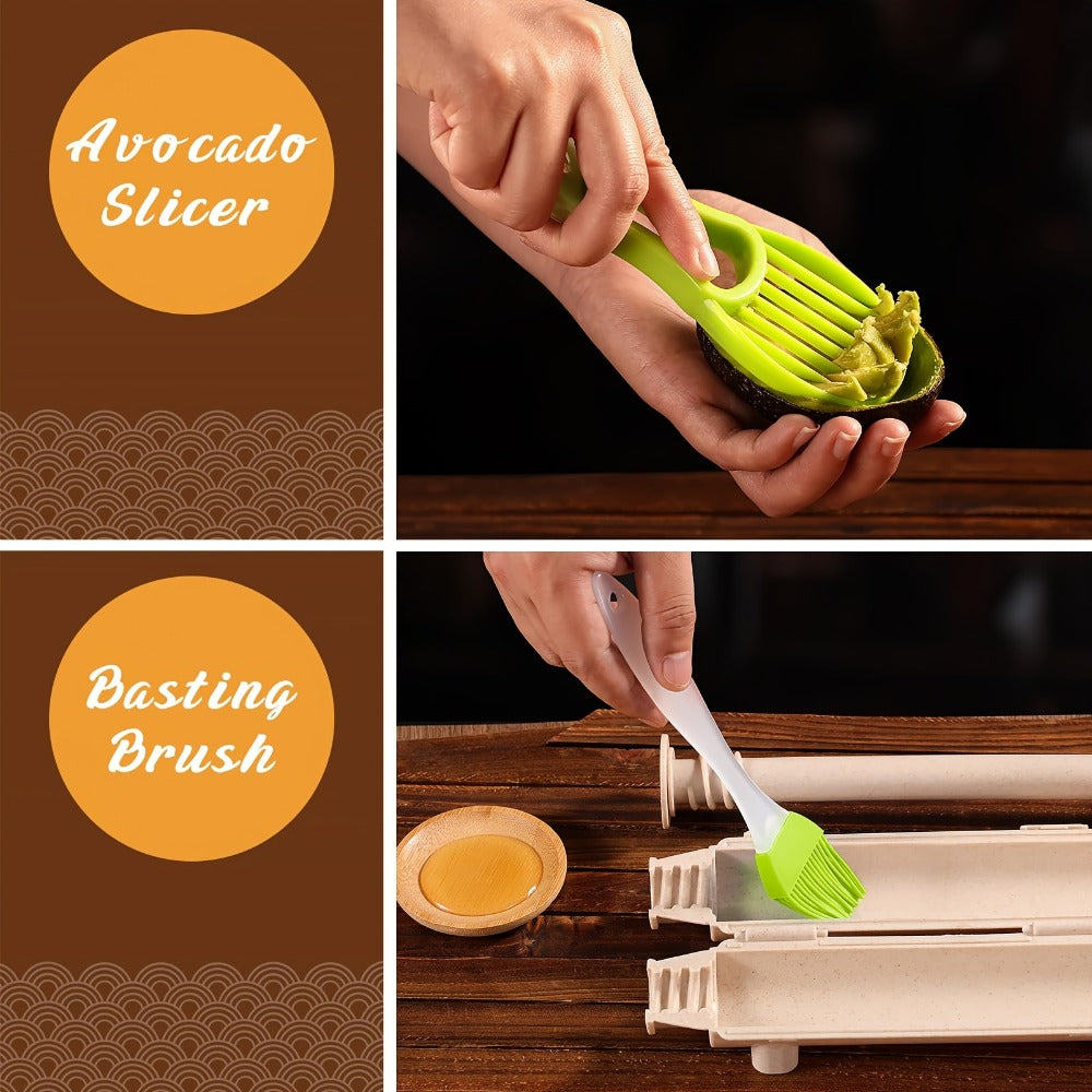 Sushi Making Kit 22-in-1 with Bamboo Rolling Mats Chef Knife Triangle Nigiri Gunkan Molds Chopsticks Beginner Guide – Complete DIY Sushi Set for Home Kitchen Japanese Cooking Gift