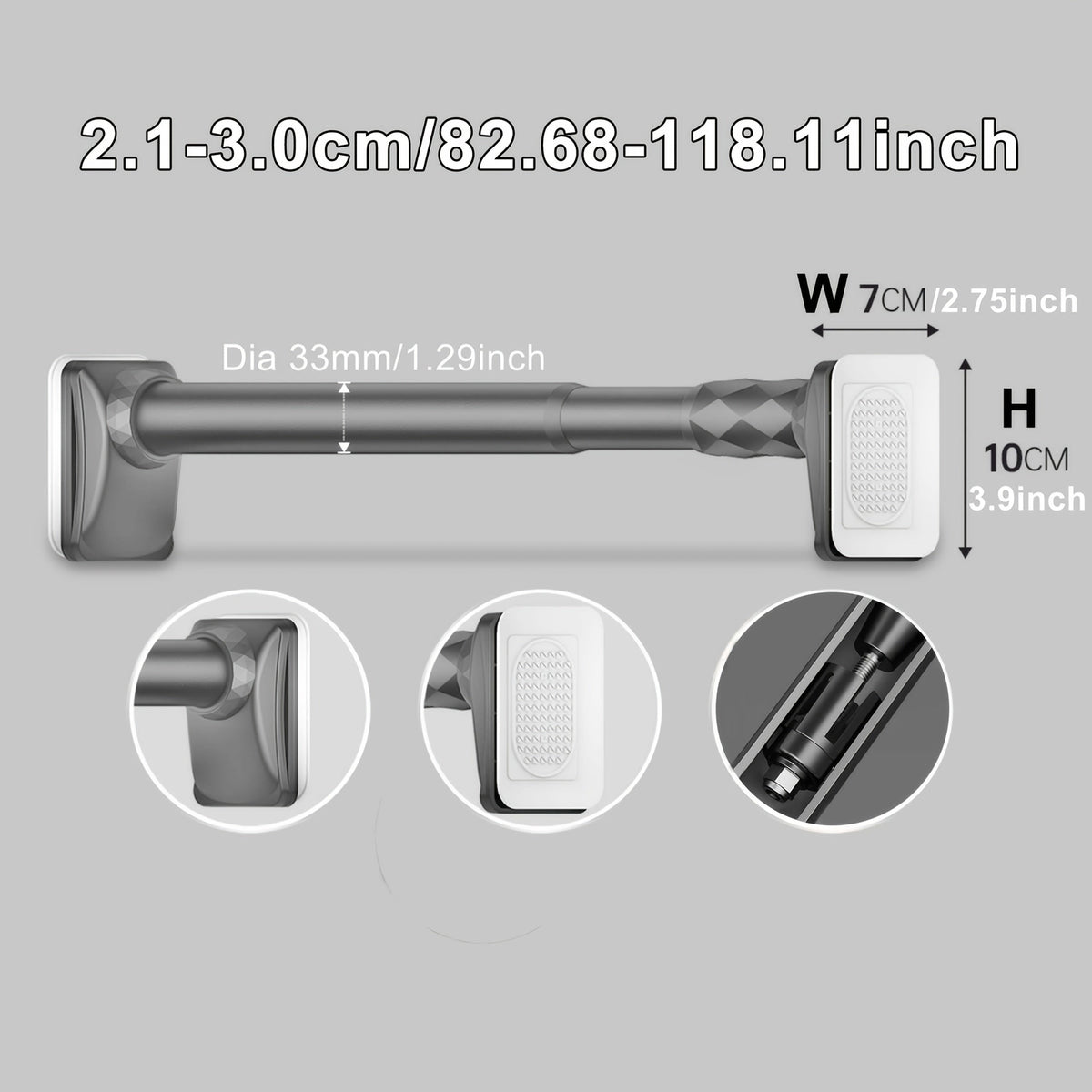 Telescopic Curtain Rod No Drill 15.75"-196.85" Adjustable Shower Curtain Rod 33mm for Large Windows