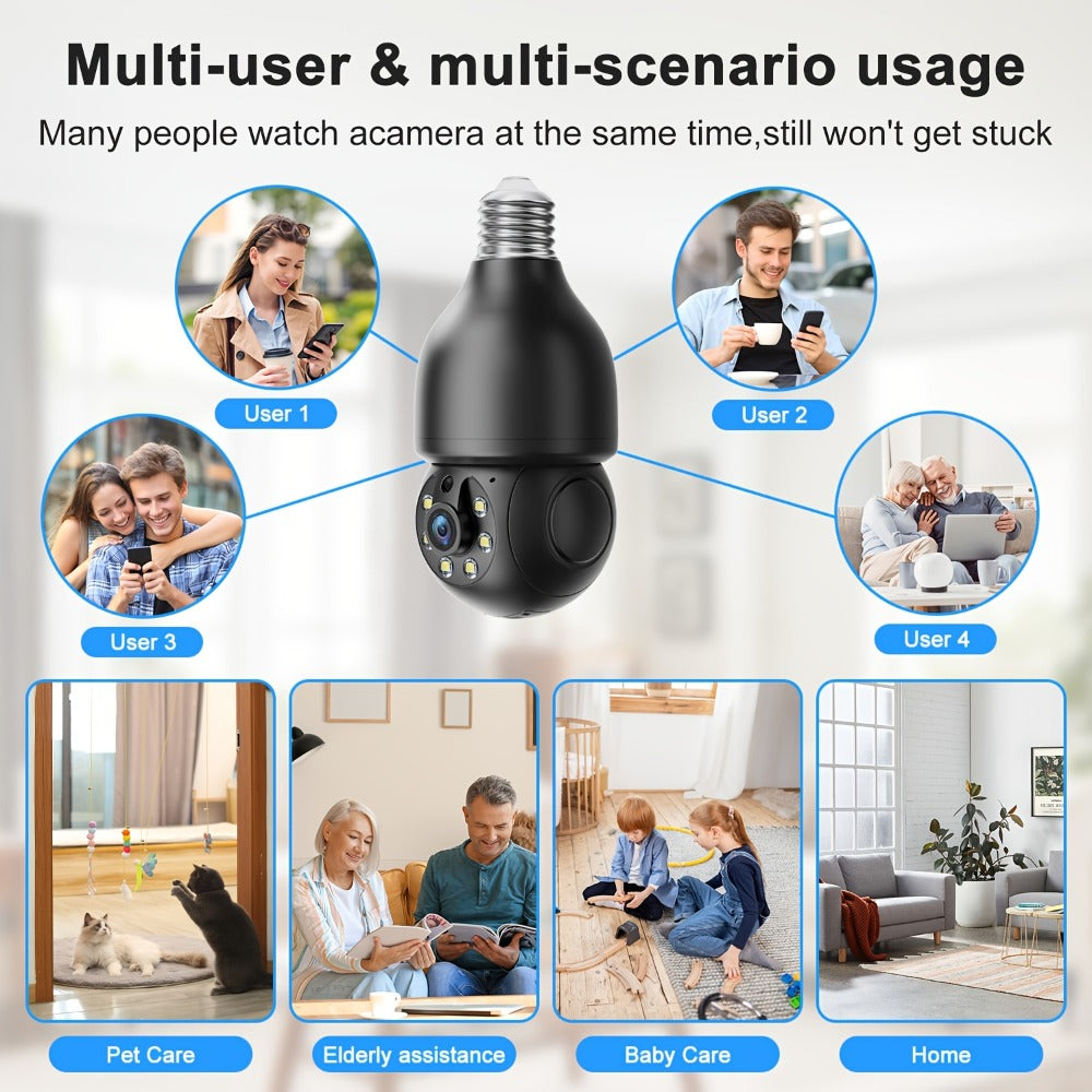Smart Bulb Security Camera 5MP 360° Panoramic Pan-Tilt with Pet & Cat Dog Monitoring, Color Night Vision, Motion Detection Alarm, Two-Way Audio & Dual-Band WiFi 2.4G & 5G – Wireless Indoor Surveillance