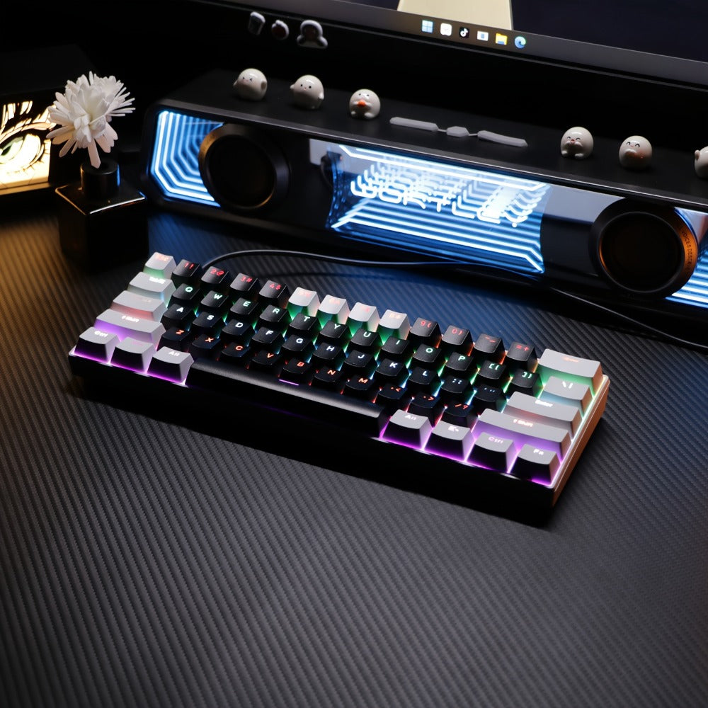Mechanical Keyboard 61 Key Wired Cyan Switch RGB Backlit Double Shot Keycaps Compact Gaming Keyboard USB Cable for PC Mac Gamers Office Typists Business Travelers