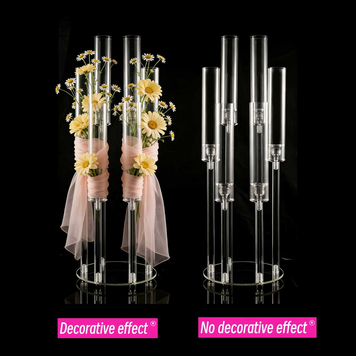 Acrylic Candelabra Candle Holder – Clear Crystal 5-Arm & 6-Arm Taper Candlestick Holders for Wedding Centerpiece, Dining Table, Party & Anniversary Decor