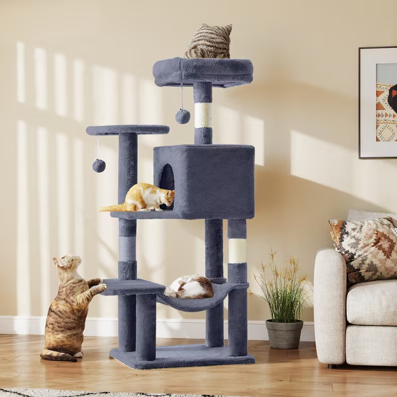 44-Inch Cat Tree Tower with Condo & Hammock - Multi-Level Indoor Cat Tree with Natural Sisal Scratching Posts, Perches & Pet House for Cats & Kittens, Stable Cat Climbing Tower, 5 Colors