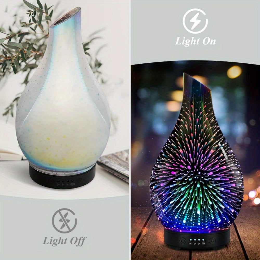 Essential Oil Diffuser Glass Ultrasonic Cool Mist Aromatherapy Diffuser – 4.06 oz Quiet Waterless Auto Shut-Off, 4 Timer Settings, 7 Color Night Light, Home Office Bedroom Use (Silver)
