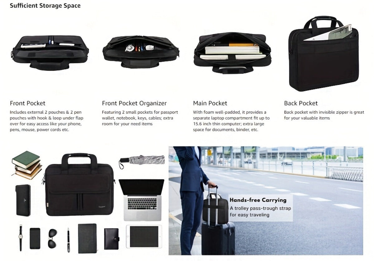 15.6 Inch Laptop Bag Business Messenger Briefcase – Multi-Compartment Shoulder Bag with Removable Strap, Luggage Sleeve, Foam-Padded Laptop Sleeve, Perfect Gift for Men & Women Professionals & Travelers