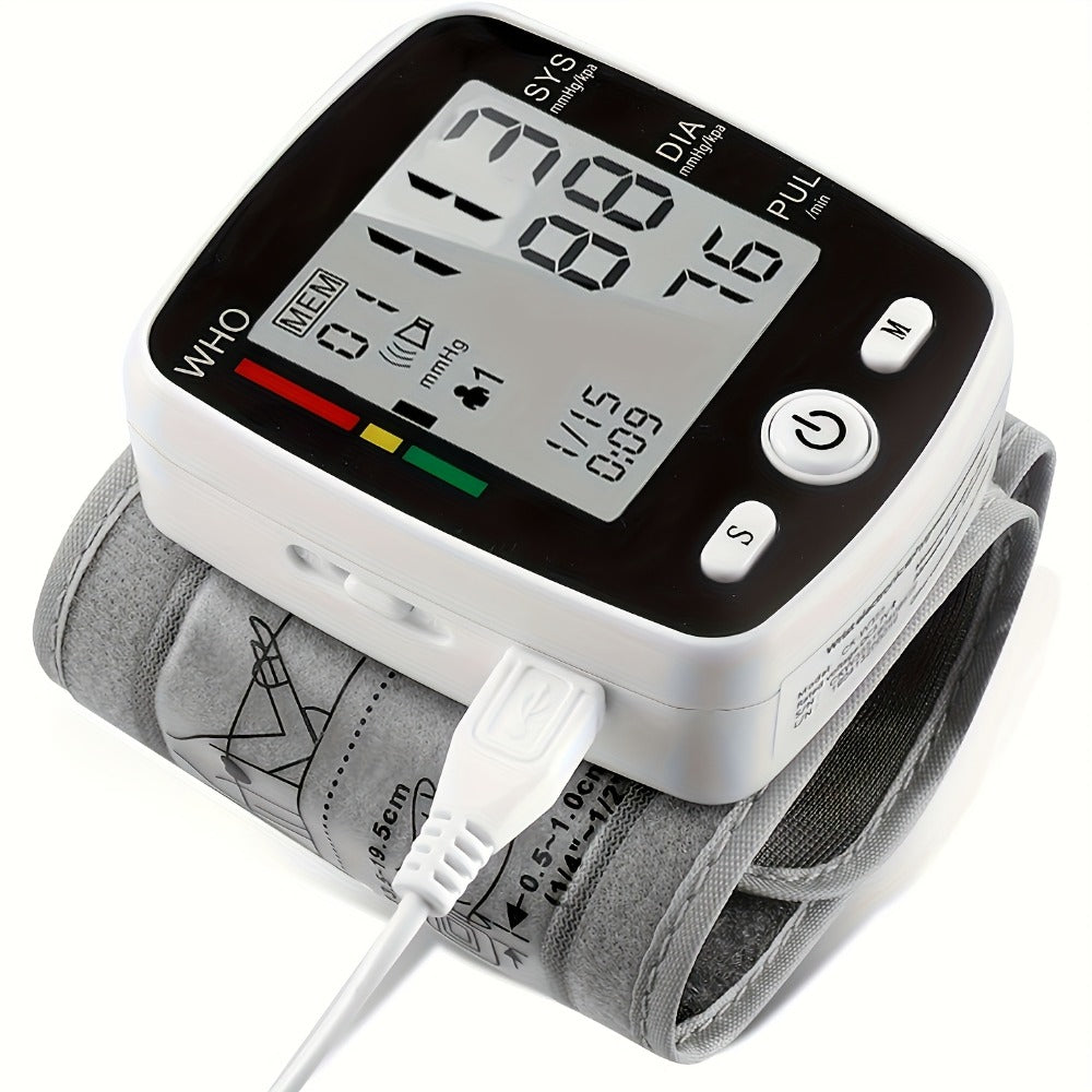 Wrist Blood Pressure Monitor - Digital BP Monitor Rechargeable with 2×99 Memory, Large LCD Display, Voice Broadcast & Portable Case for Home & Travel Use (Black / White / BP188W)
