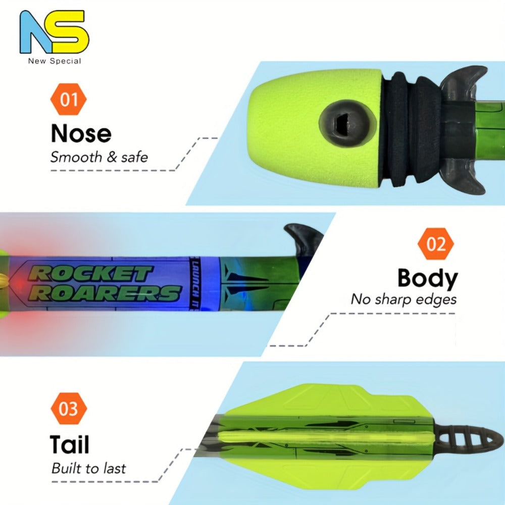 LED Foam Rocket Launcher with Flashing Light, Up to 250 Feet