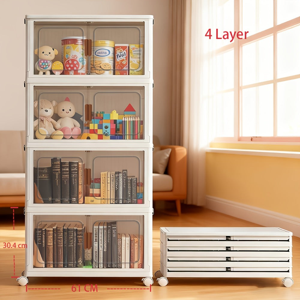 Foldable Storage Cabinet with Door – Multi-Layer Stackable Storage Box for Shoes, Clothes & Books | Large Closet Organizer for Bedroom, Bathroom, Kitchen, Office & Wardrobe