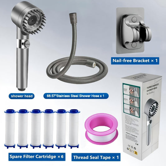 Shower Head Set with Turbine Spray, 3 Adjustable Modes, Filters and 68-Inch Hose
