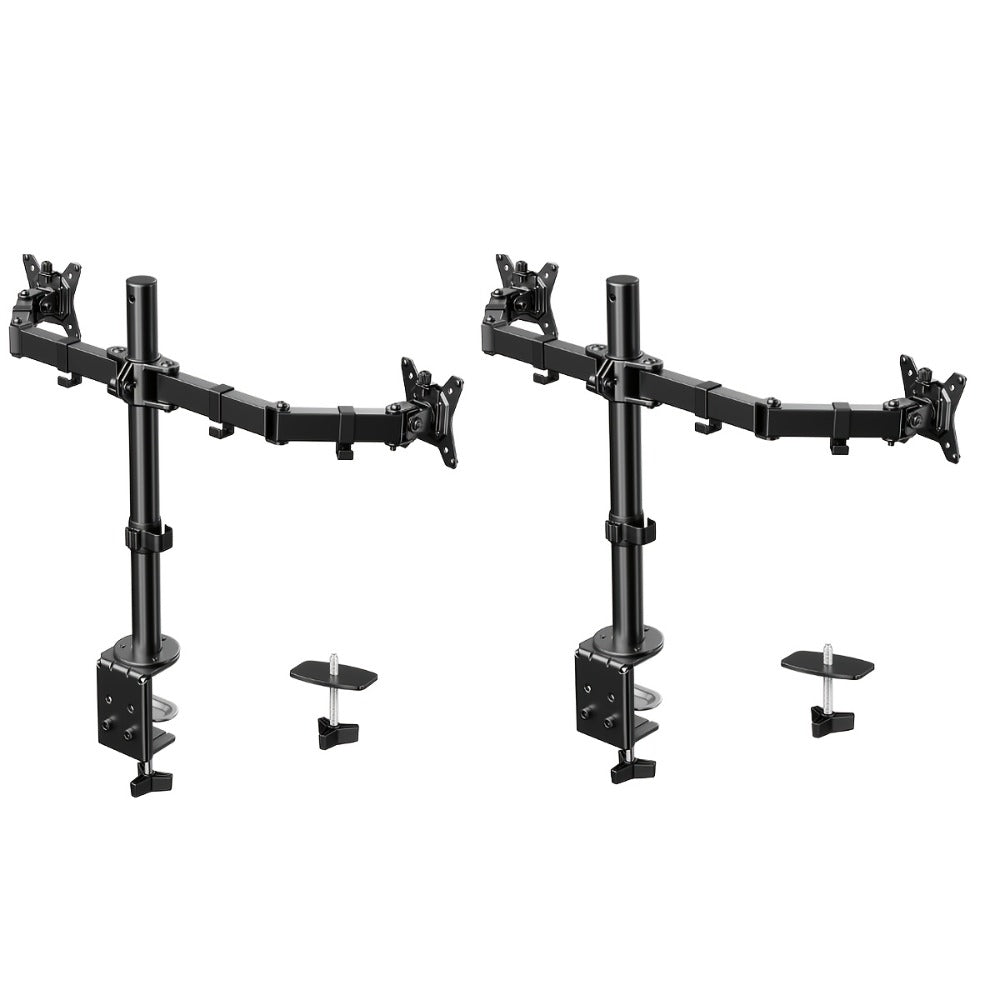 Adjustable Dual Monitor Arm for 13-32 Inch Screens, VESA 75x75/100x100mm, 45° Tilt 90° Swivel 360° Rotation, 17.6 lbs per Arm, C-Clamp & Grommet Mount, Cable Management, Space-Saving Home Office Desk Stand