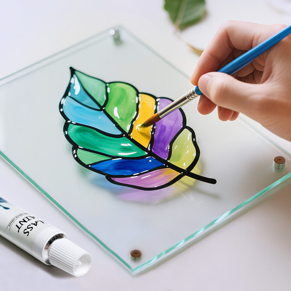 Stained Glass Painting Kit 12 Colors Acrylic Paint Set with 3 Brushes – Non-Toxic Window Glass Paint for Wine Glasses Ceramic Mugs, Professional Art Supplies for Adults Artists Painting Enthusiasts