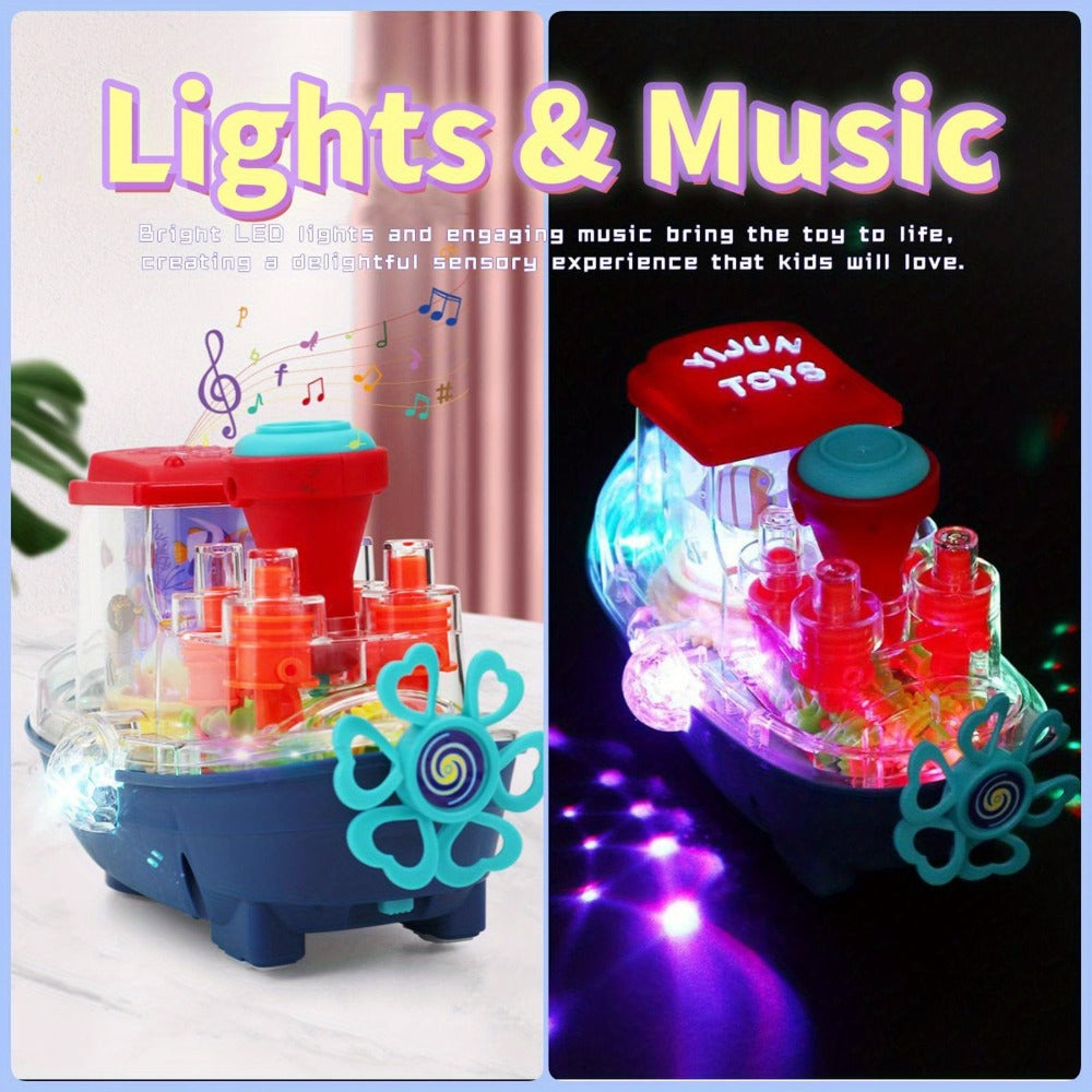 Interactive Sensory Boat Toy for Toddlers 2+ – Underwater Ocean Theme with Fish & Coral, Rotating Scroll Screen & Music, Educational Sensory Stimulation Play Toy for Boys & Girls, Birthday Gift