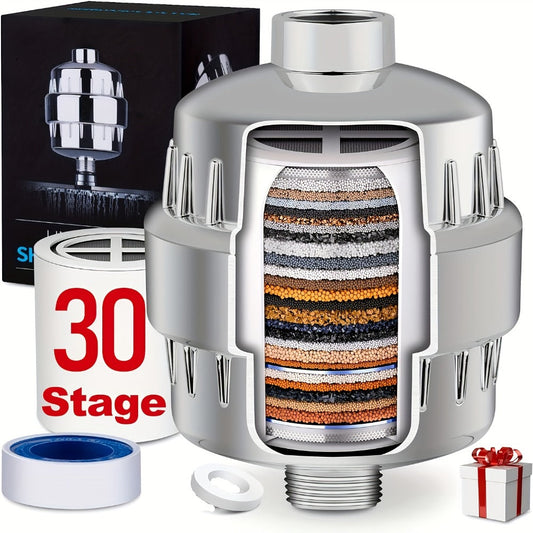 Shower Head Filter with Replaceable Cores, Silvery and Black Options