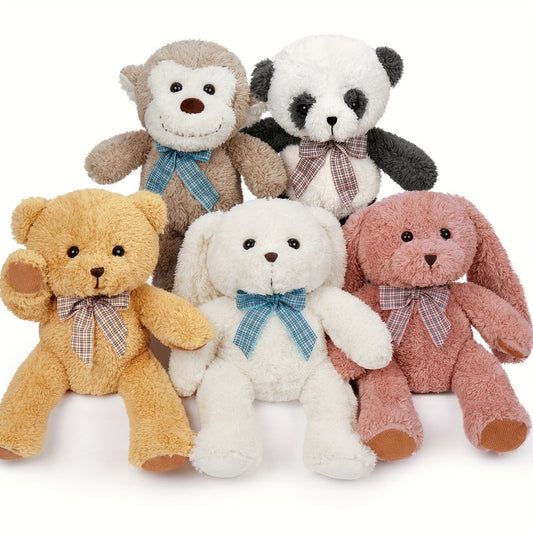 Stuffed Animal Set, 5-Pack with Bear, Monkey, Panda and Rabbit Designs