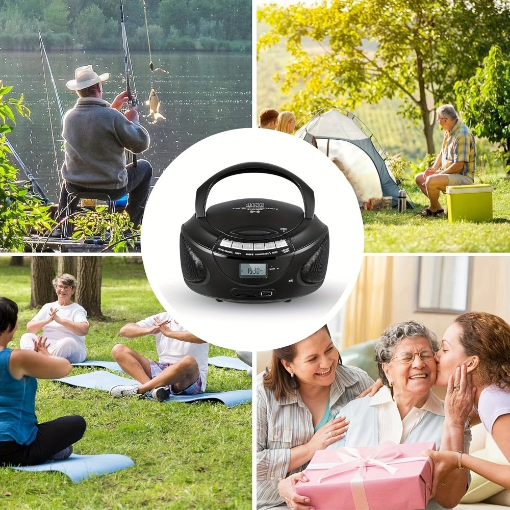 Portable CD Player Boombox with AM FM Radio Dual Stereo Speakers, Aux Input USB TF Card MP3 Player, Earphone Jack, A-B Repeat, Plug & Play 120V, Multi-Function Home & Outdoor CD Boombox