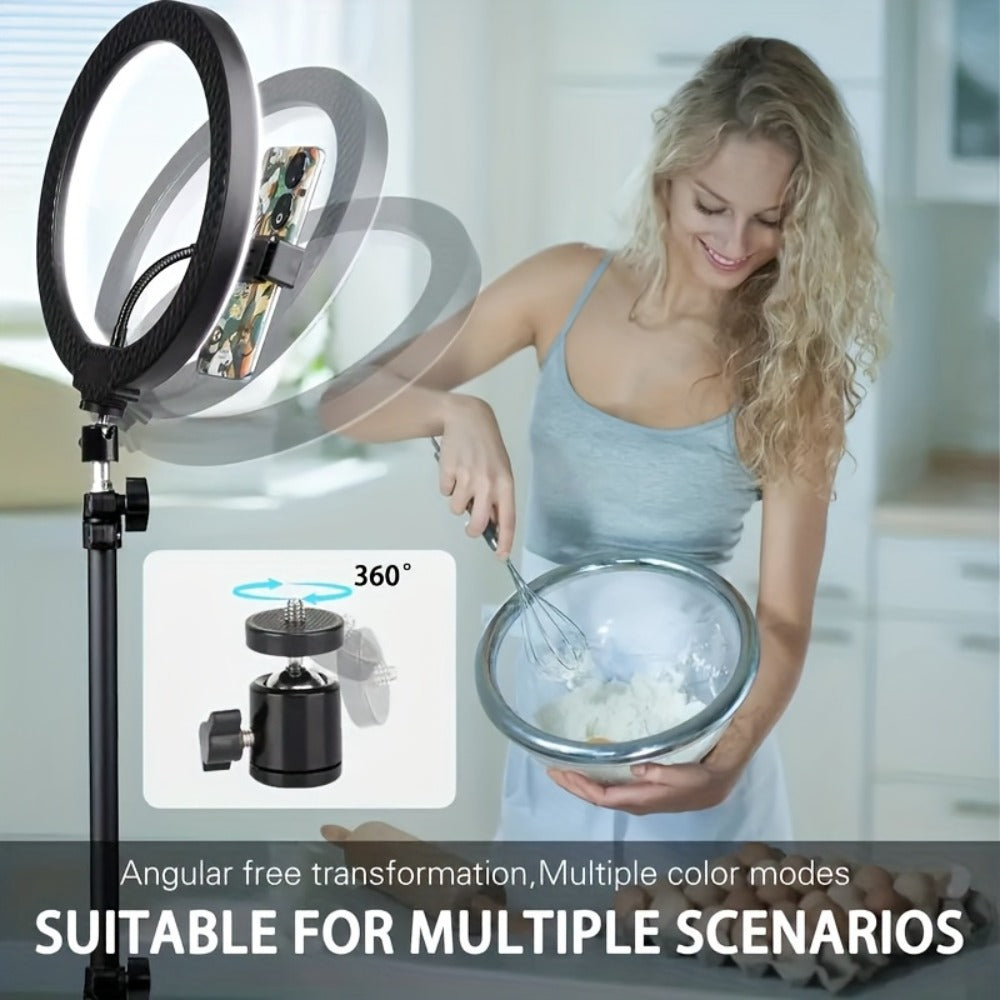Selfie Ring Light 10/12 Inch with 42-Inch Retractable Tripod Stand | USB Powered, Cold Shoe Mount, Compatible with Smartphone, Camera & Webcam for YouTube, Instagram, TikTok & Live Streaming