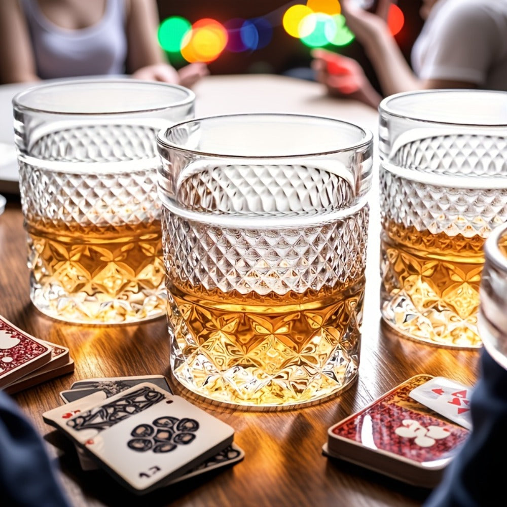 Italian Embossed Whiskey Glass – Handcrafted XO Cocktail Tumbler | Aesthetic Roostertail Bar Beer Water Glass for Home Bar Gifting Party