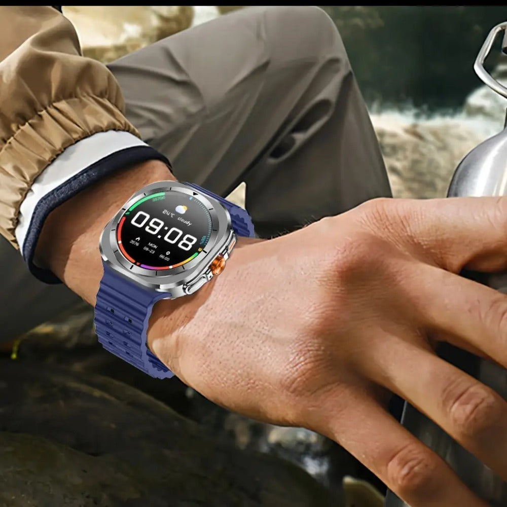 SIM Card Smartwatch Voice Assistant 100 Sport Modes – Big Screen Wireless Calling Fitness Tracker Wireless Charger 2 Straps Customizable Watch Faces Orange Black White Blue Gift
