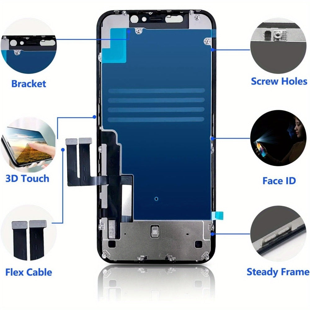 iPhone 11 Screen Replacement Kit LCD Touch Digitizer Assembly 6.1 Inch – DIY Repair Set with Tools Magnetic Screw Mat Tempered Glass Frame Adhesive, Black Display A2111 A2221 A2223 Face ID Compatible